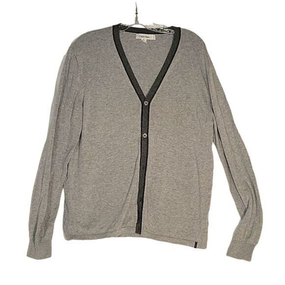 Calvin Klein Cardigan Sweater Gray Button Front Long Sleeve Mens Size M